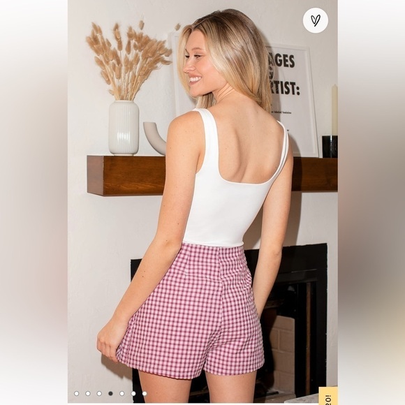 LULUS Picnic Date Mauve Gingham Tie Front Skort. Size M & L. P - Picture 3 of 6